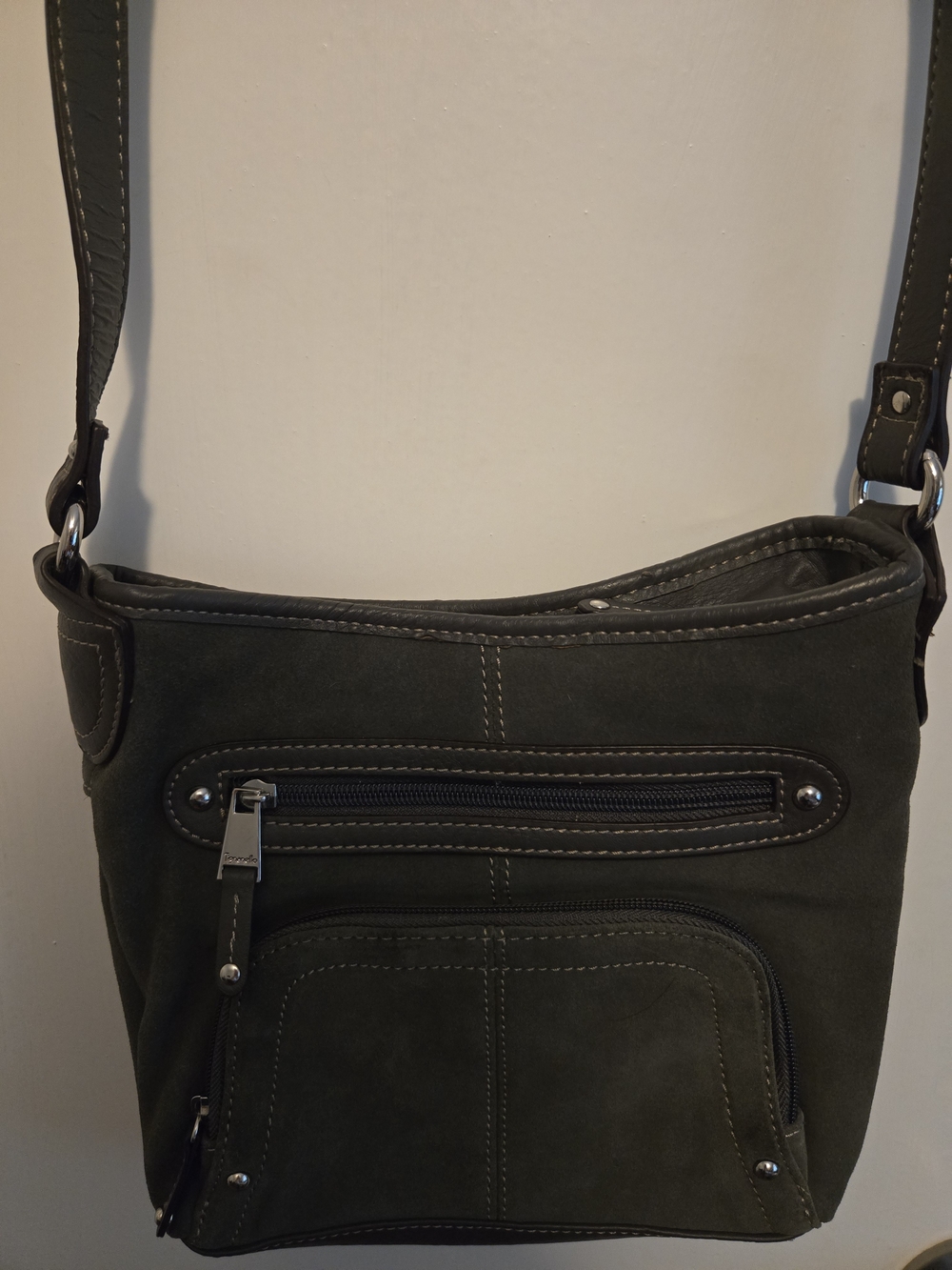 Women's Gray Suede Crossbody Bag - Classic Everyday Shoulder Bag
